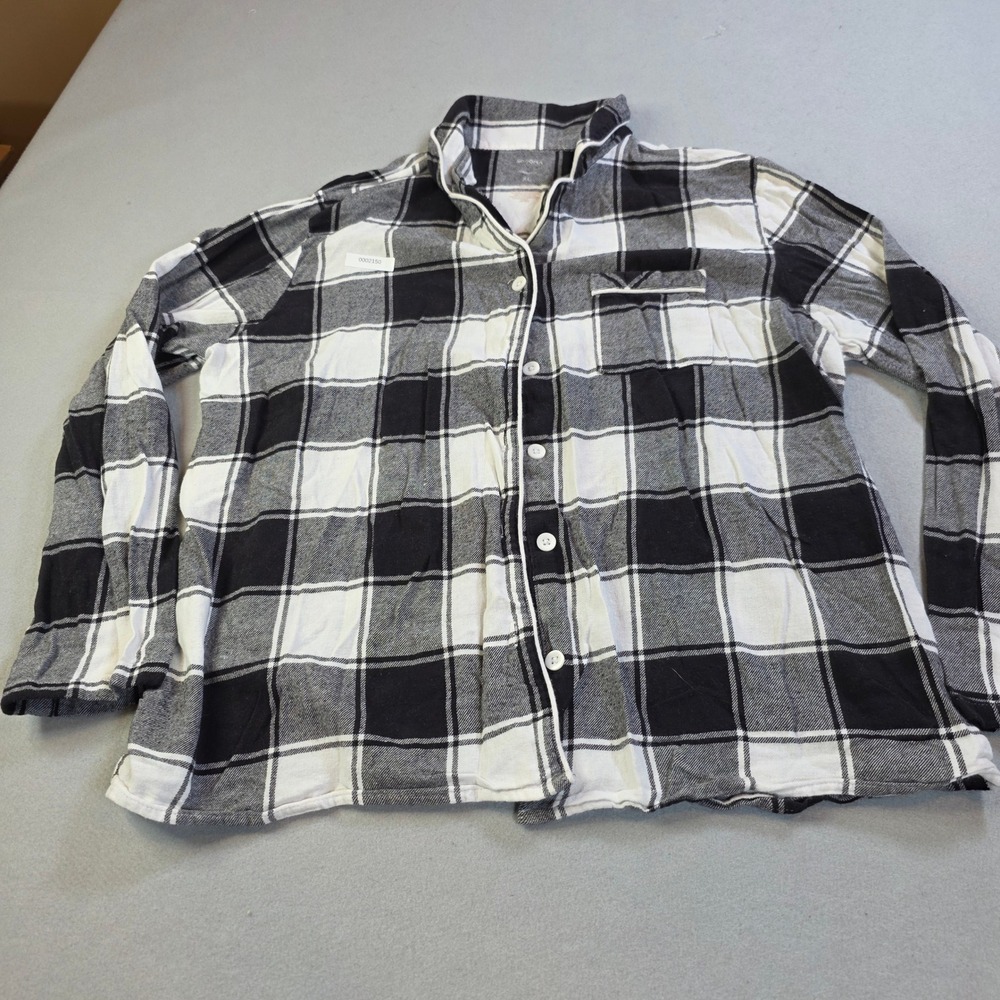 Sonoma Goods for Life Pajama Top XL Black White Plaid Button Down Sleepwear